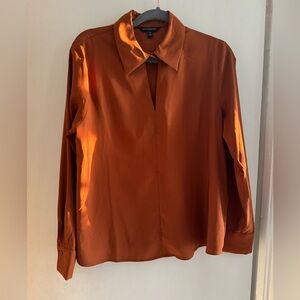 Banana Republic Terracotta Long Sleeve Top Single button keyhole collar